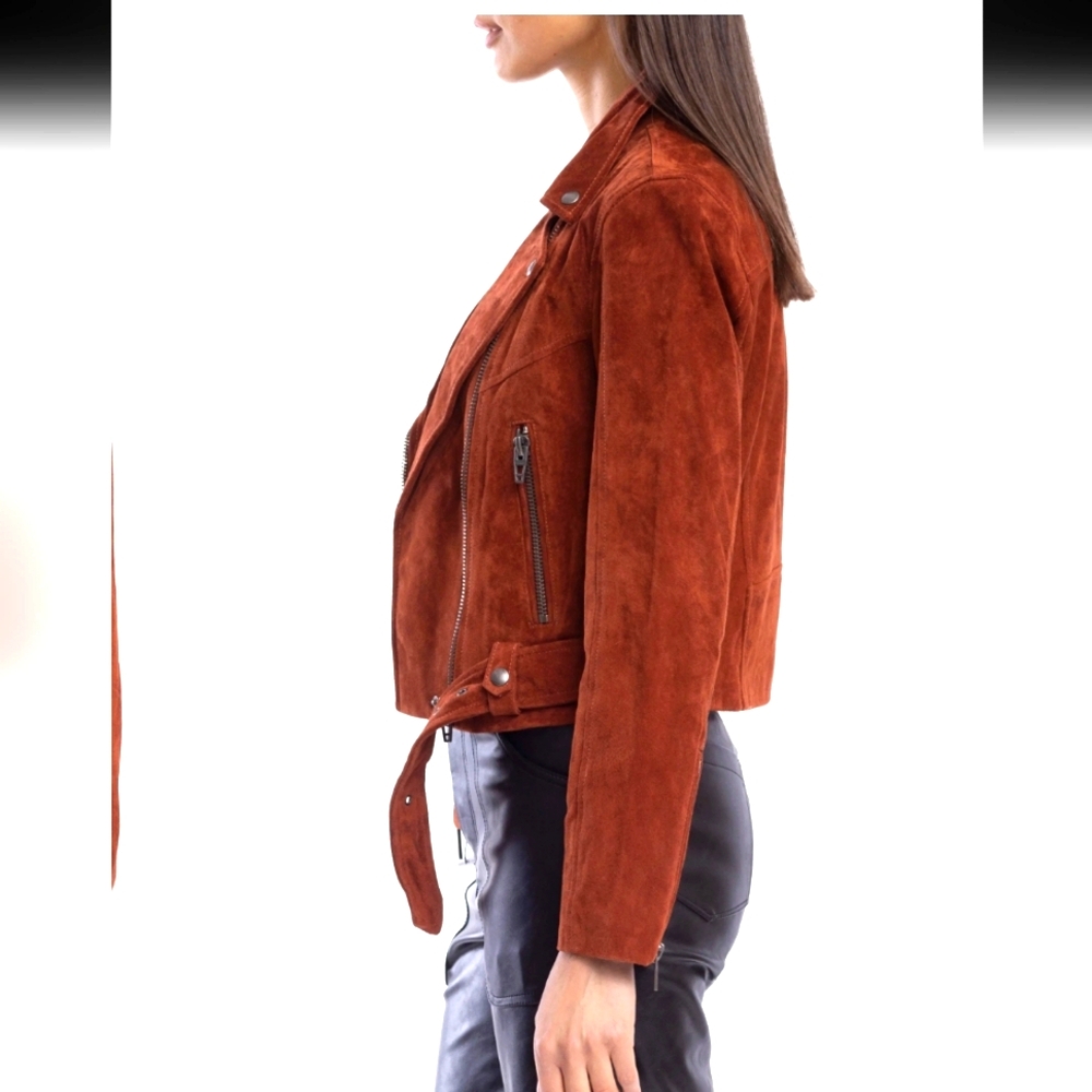 NWT BLANK NYC RUST BURNT ORANGE SUEDE MOTO JACKET L - Picture 3 of 8
